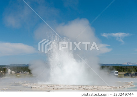 Geyser eruption in Yellowstone 123249744