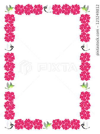 Cute little bird and red plum frame 123249812