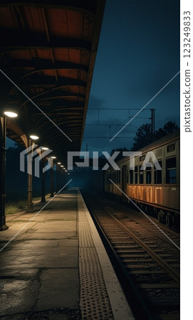 A train stopping at a local line station at night 123249833