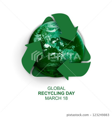 Global recycling day. green arrows recycling symbol with planet earth. reuse reduce recycle. sustainable development concept of eco-friendly practices. Elements of this image furnished by NAZA. 123249863