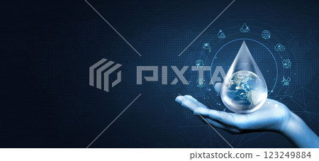 World Water Day. hands hold water drop. accelerating change. Saving water and world environmental protection concept. clean renewable energy. water for peace. Elements of this image furnished by NAZA. 123249884