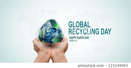 Global recycling day. green arrows recycling symbol with planet earth. reuse reduce recycle. sustainable development concept of eco-friendly practices. Elements of this image furnished by NAZA. Global recycling day. green arrows recycling symbol with planet earth. reuse reduce recycle. sustainable development concept of eco-friendly practices. Elements of this image furnished by NAZA. 123249903
