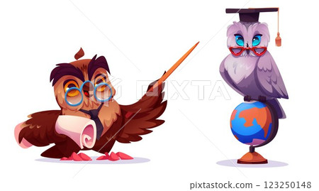 Cute cartoon owl teacher characters 123250148