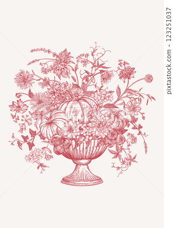 Flowerpot with a lush composition of pumpkins 123251037