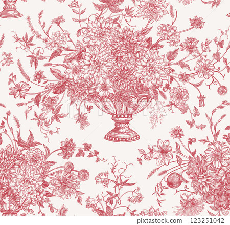 Seamless pattern with flower bouquets in vases - Stock Illustration ...