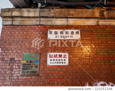 A notice prohibiting postings was posted on the wall of a road crossing under a railway overpass. A notice prohibiting postings was posted on the wall of a road crossing under a railway overpass. 123251109