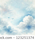 Flying birds and sky watercolor illustration 123251374