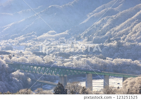 中央線特快列車穿越積雪的鳥澤大橋 123251525