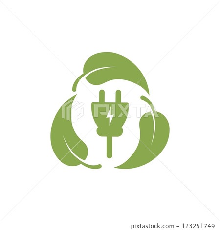 Eco Energy Icon with Green Leaves and Power Plug in Minimalistic Style for Sustainability, Renewable Energy, and Eco-Friendly Design. Vector Illustration Eco Energy Icon with Green Leaves and Power Plug in Minimalistic Style for Sustainability, Renewable Energy, and Eco-Friendly Design. Vector Illustration 123251749