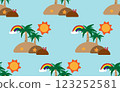Summer pattern seamless fabric summer season. island middle of the sea blue background. Designed for background ,wallpaper ,summer pattern ,wrapping paper ,travel ,holiday ,weekend ,vacation ,beach 123252581