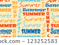Summer pattern seamless fabric hot season. summer text art design pattern on yellow. Designed for background ,wallpaper ,summer pattern ,wrapping paper ,travel ,holiday ,weekend ,vacation ,beach 123252583