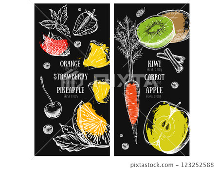 Juice menu, hand drawn. Smoothie.	 123252588