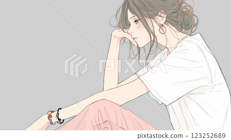 "Thoughtful woman, natural atmosphere, calm time" 123252689