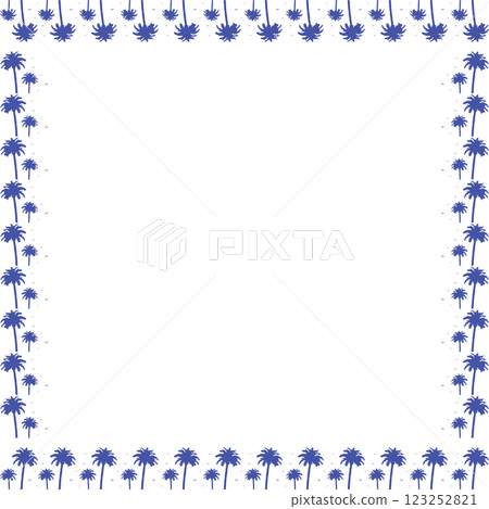 Square frame of palm. Blue desert palm oasis on white background border with empty space for your text Square frame of palm. Blue desert palm oasis on white background border with empty space for your text 123252821