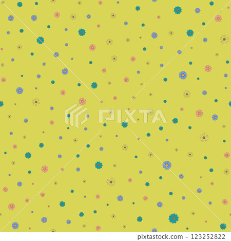 Colorful and bright flowers summer seamless pattern. Blossom flowers on yellow background Colorful and bright flowers summer seamless pattern. Blossom flowers on yellow background 123252822