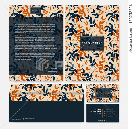 Stationery business identity templates design. Digital Communication report vector layout flourish design 123252838