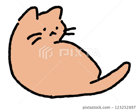 A hand-drawn illustration of a cat looking over its shoulder. Loosely drawn and cute. 123252897