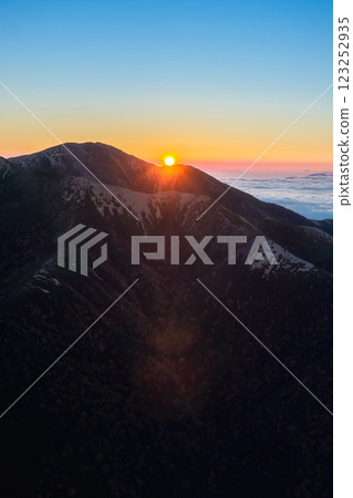 從喜作新堂眺望日出時的銀座全景 - 攀登北阿爾卑斯山表銀座橫斷面的槍山 123252935