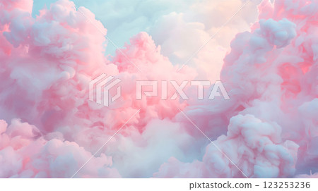 Beautiful pink and blue clouds create a serene sky atmosphere at sunset. Generative AI 123253236
