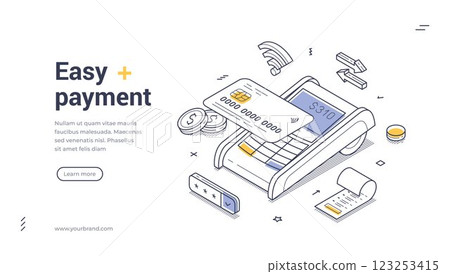 Easy payment modern isometric line art web banner template Easy payment modern isometric line art web banner template 123253415