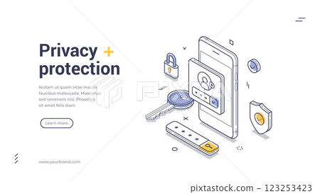 Digital security features with a smartphone, key, and various locks depicting user authentication 123253423