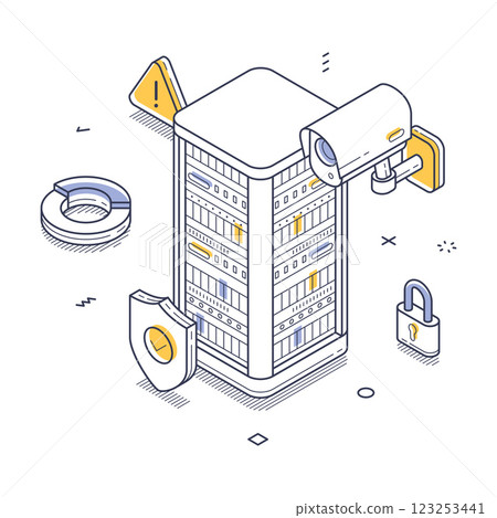 Secure data center vector illustration featuring surveillance equipment and protective elements 123253441