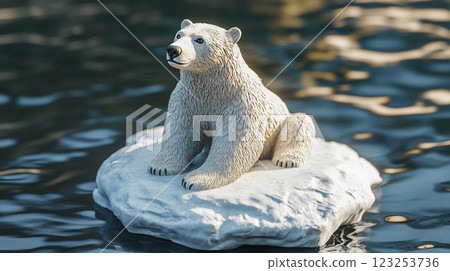 Polar bear stranded on melting ice. A poignant symbol of climate change impacting arctic wildlife and their fragile environment. 123253736