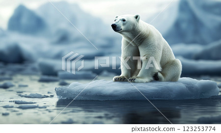 Polar bear perched on an ice floe in a frigid, icy expanse. Majestic wildlife in its natural habitat, a portrait of Arctic survival. Polar bear perched on an ice floe in a frigid, icy expanse. Majestic wildlife in its natural habitat, a portrait of Arctic survival. 123253774