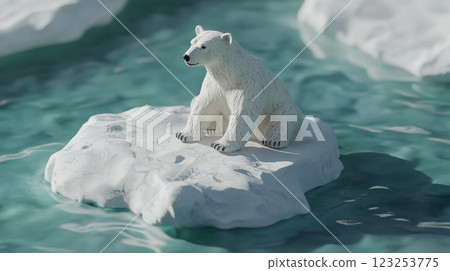 Polar bear rests on an iceberg in a warming arctic, a reminder of the effects of climate change on wildlife and their icy habitats. 123253775