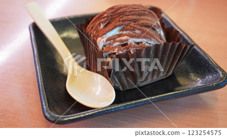 Japanese conveyor belt sushi menu (chocolate cake for dessert) 123254575