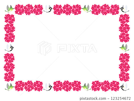 Cute little bird and red plum frame 123254672