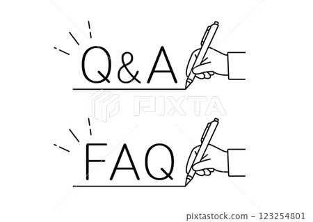 A person's hand underlining the letters Q&A and F.A.Q. with a pen A person's hand underlining the letters Q&A and F.A.Q. with a pen 123254801