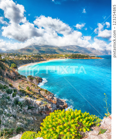 Superb seascape of Guidaloca Beach near Castellammare del Golfo. Superb seascape of Guidaloca Beach near Castellammare del Golfo. 123254865