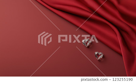 Luxurious red fabric with sparkling diamond hearts for romance 123255190
