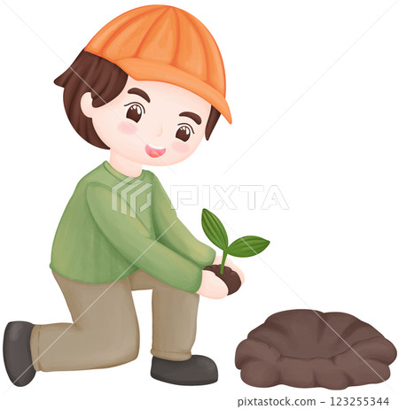 Tree planting activity illustrated by Earth Day 123255344