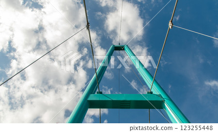 Yachiyo City, Chiba Prefecture: The Yura Yura Bridge bridge stands out against the blue sky Yachiyo City, Chiba Prefecture: The Yura Yura Bridge bridge stands out against the blue sky 123255448