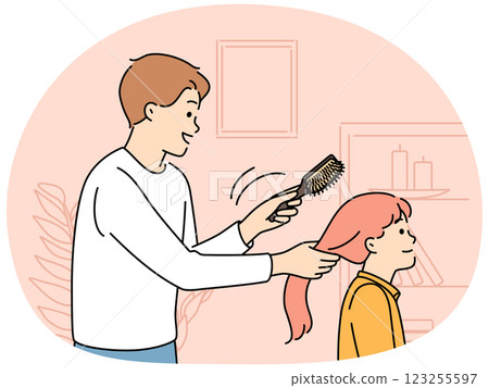 Caring father brush daughter hair Caring father brush daughter hair 123255597