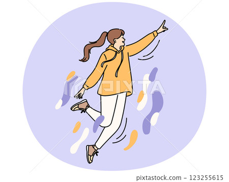 Energetic woman flying involved in creative thinking 123255615
