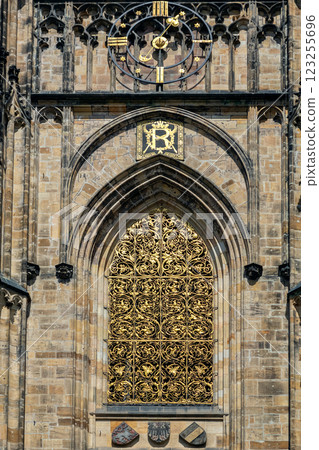 Window with golden grille. Window with golden grille. 123255696