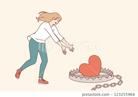 Woman falls into romantic trap when she runs up to mantrap with heart-shaped bait left by Casanova 123255968