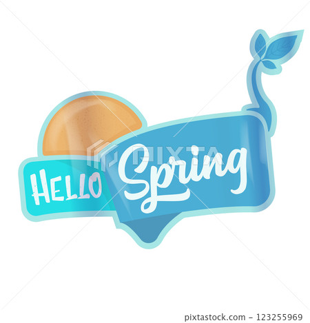 Hello spring label and sticker isolated on white. Hello spring and springtime sign, poster. vector 123255969