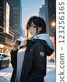 Office Lady and Snow Scene 123256165