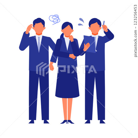 Men and women in suits, illustration of people solving problems, trouble 123256453