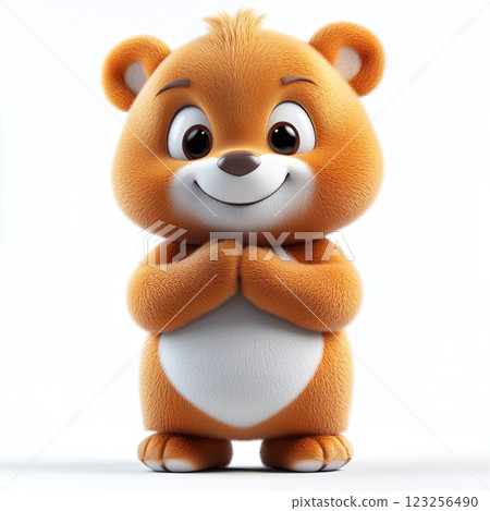Cute bear. 3d style Cartoon forest animal character isolated on white 123256490
