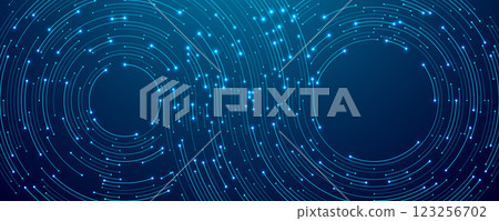 infinity symbol with circle circuit on technology blue background 123256702