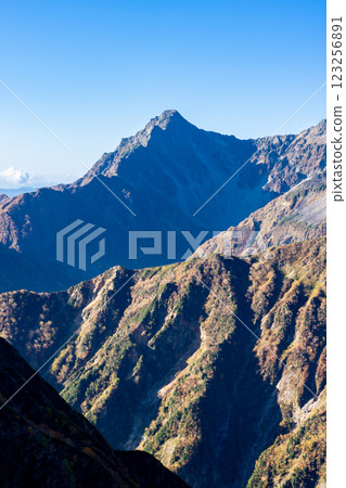 View of the north ridge and Maehotakadake from the summit of Nishidake. Climbing Mt. Yari on the Northern Alps Omote Ginza traverse. 123256891