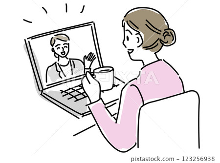 Simple line drawing of a woman watching videos online 123256938