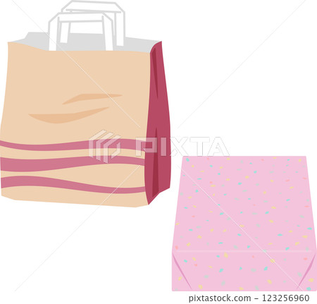 Boxes and paper bags wrapped in wrapping paper, souvenirs 123256960