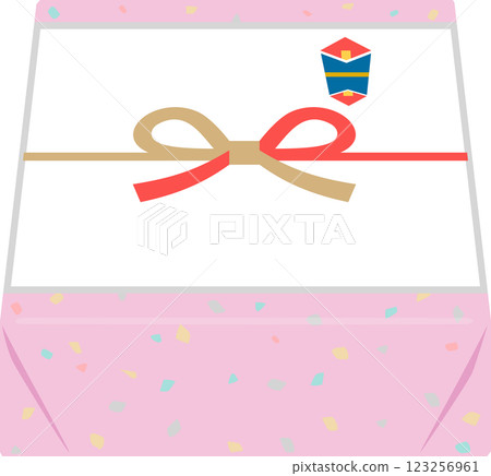 A box wrapped in wrapping paper and with a noshi (traditional Japanese gift tag) A box wrapped in wrapping paper and with a noshi (traditional Japanese gift tag) 123256961