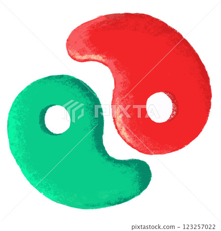 Simple illustration, crayon touch, red and green magatama Simple illustration, crayon touch, red and green magatama 123257022